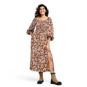 Women's Floral Smocked Bodice Midi Dress - La Ligne x Target Brown/White